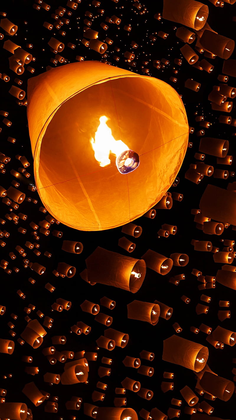 lantern festival, celebration, fire, HD phone wallpaper