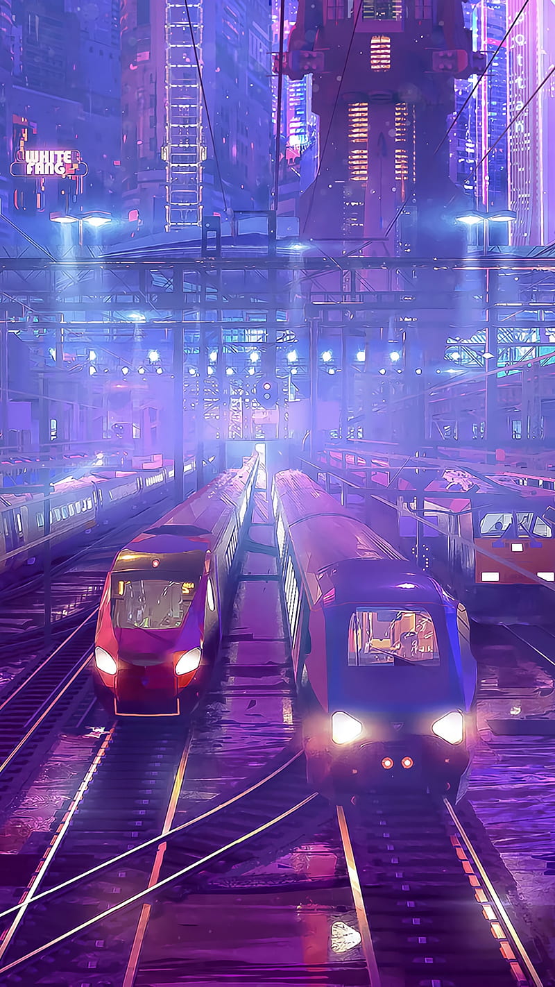 Beautiful Trains - 1, train, railway, station, purple, blue, pink, HD phone wallpaper