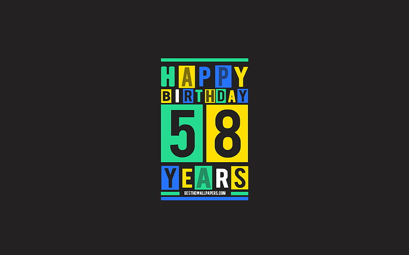 Happy 58 Years Birtay, Birtay Flat Background, 58h Happy Birtay, Creative Flat Art, 58h Years Birtay, Happy 58h Birtay, Colorful Abstraction, Happy Birtay Background, HD wallpaper