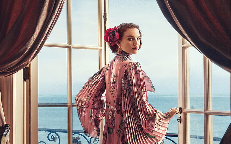 Natalie Portman, 2017, American actress, portrait, make-up, woman near the window, HD wallpaper