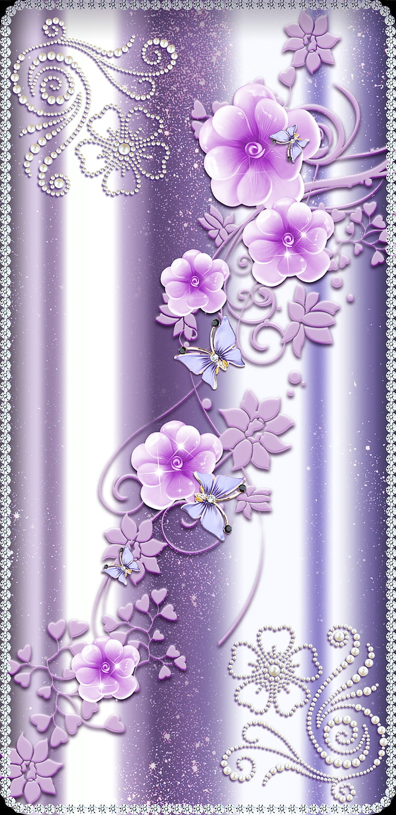 Glass Butterfly, butterflies, butterfly, diamond, floral, flower, girly, glass, pretty, purple, HD phone wallpaper