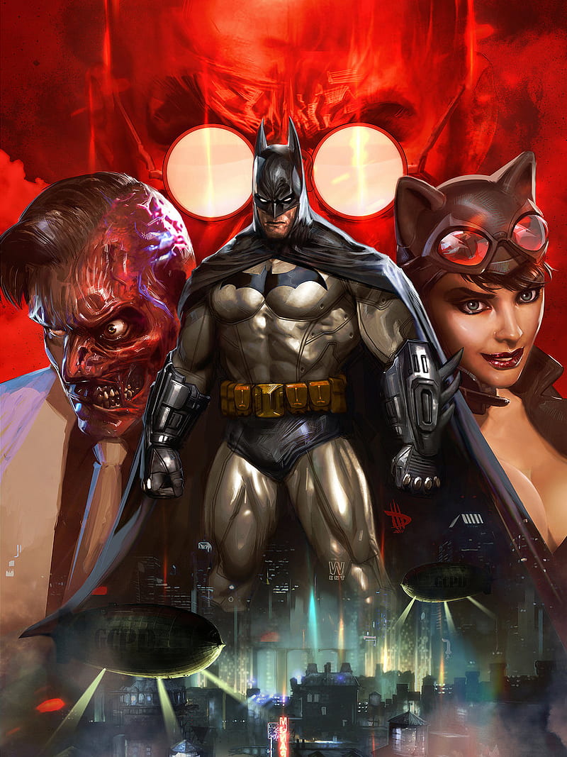 Batman Arkham City, arkham, batman, catwoman, city, face, gotham, hugo, strange, two, HD phone wallpaper