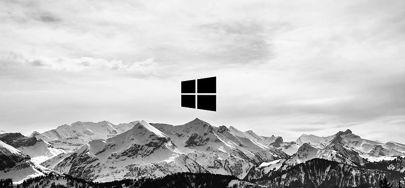 Snow Mountains Windows Logo , windows, microsoft, logo, computer, nature, mountains, snow, winter, monochrome, black-and-white, HD wallpaper