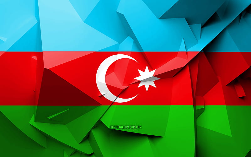Flag of Azerbaijan, geometric art, Asian countries, Azerbaijani flag, creative, Azerbaijan, Asia, Azerbaijan 3D flag, national symbols, HD wallpaper