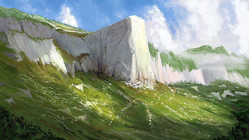 fantasy landscape, cliff, green, scenery, Fantasy, HD wallpaper