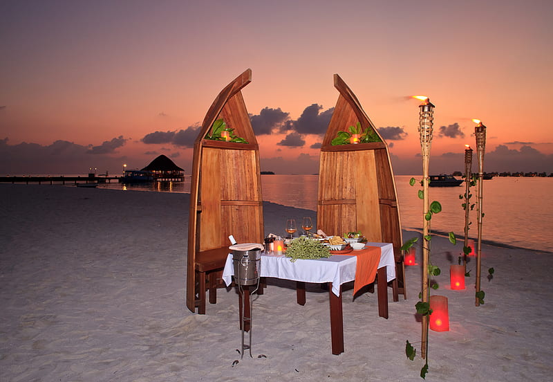 Romantic Dinner for Two, beach, romantic, bonito, evening, scenery, HD wallpaper