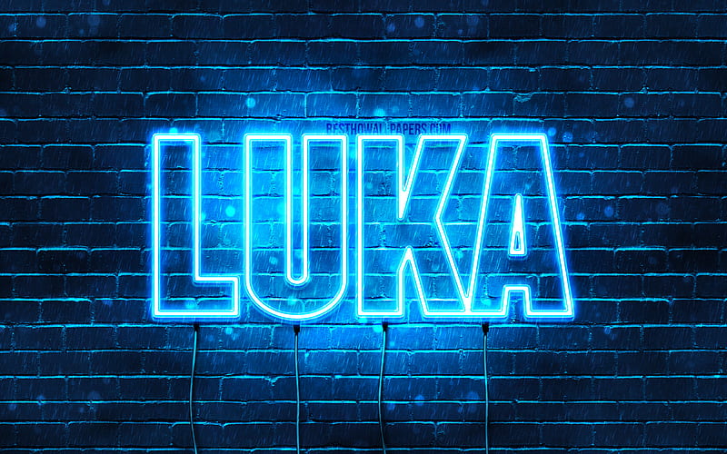 Luka with names, horizontal text, Luka name, blue neon lights, with Luka name, HD wallpaper