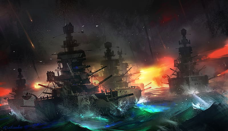 Battleship, Artistic, Battle, Military, Warship, HD wallpaper