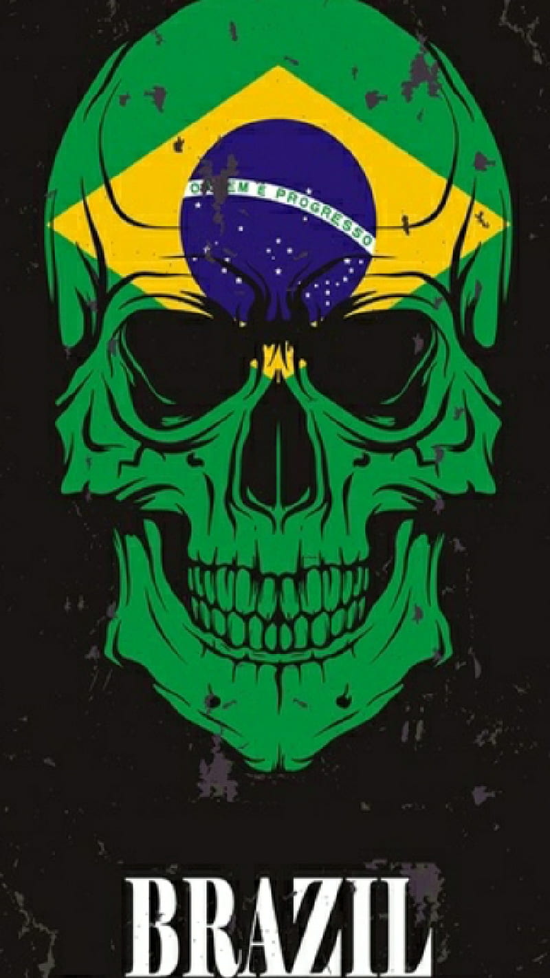 Brazillian Skull, brazil, dead, flag, green, head, logo, HD phone wallpaper