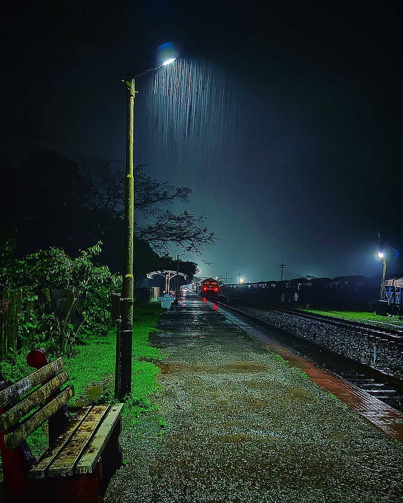 rain, railway, train, HD phone wallpaper