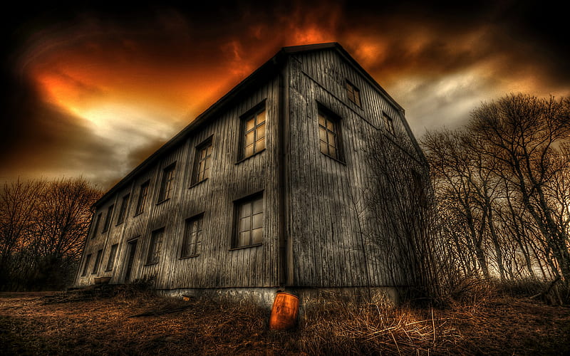 The Manor, fiery, dark, burning, dingy, sky, old, abandoned, dreary, HD wallpaper