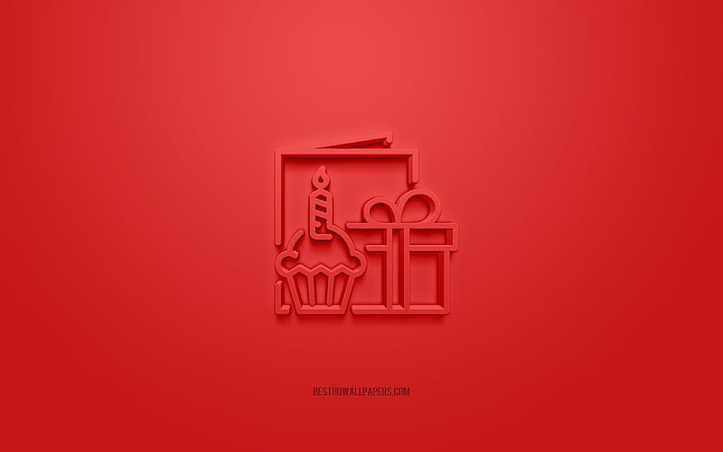 Birtay icon, red background, 3d symbols, Birtay, creative 3d art, 3d icons, Birtay sign, Birtay cakes 3d icons, HD wallpaper
