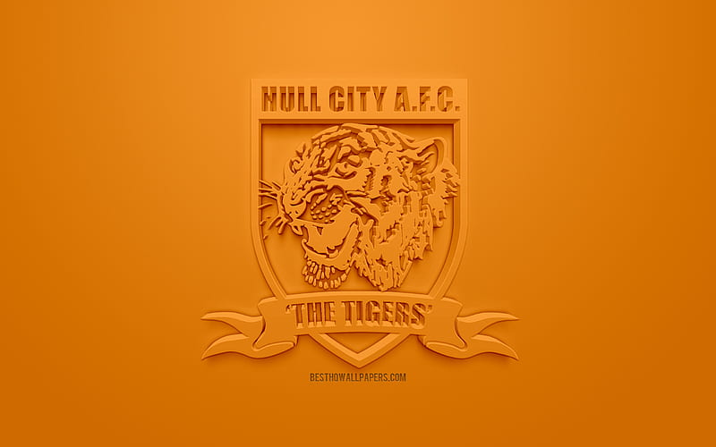 Hull City AFC, creative 3D logo, orange background, 3d emblem, English football club, EFL Championship, Kingston upon Hull, England, United Kingdom, English Football League Championship, 3d art, football, 3d logo, HD wallpaper