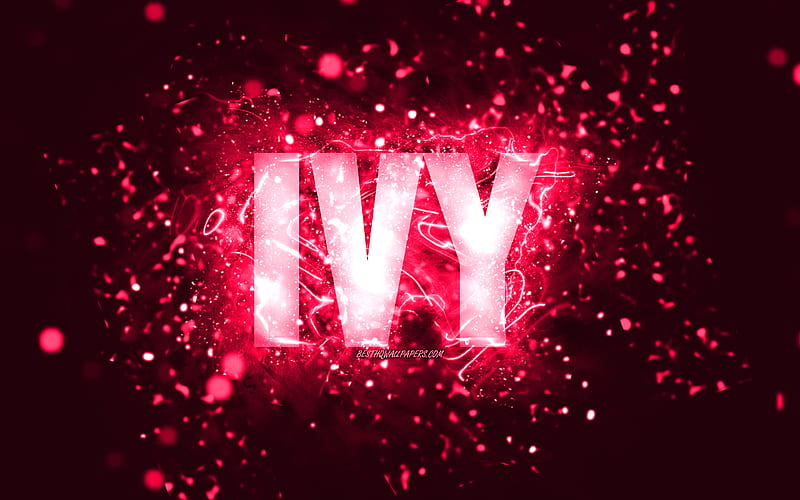 Happy Birtay Ivy pink neon lights, Ivy name, creative, Ivy Happy Birtay, Ivy Birtay, popular american female names, with Ivy name, Ivy, HD wallpaper
