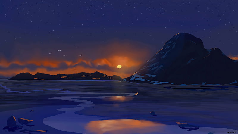 Dusky Winter Sunset , artist, artwork, digital-art, deviantart, HD wallpaper