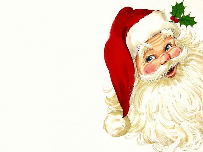 Merry Christmas!, mistletoe, red, craciun, christmas, white, santa claus, card, hat, HD wallpaper