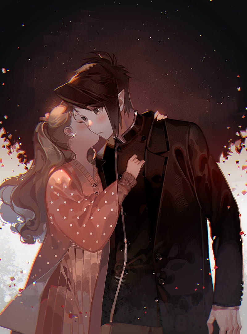 couple, kiss, love, romance, anime, HD phone wallpaper
