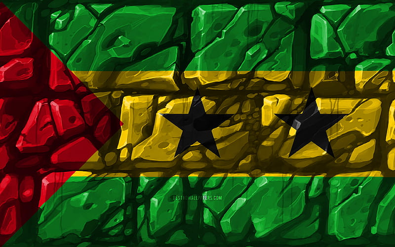 Sao Tome and Principe flag, brickwall African countries, national symbols, Flag of Sao Tome and Principe, creative, Sao Tome and Principe, Africa, Sao Tome and Principe 3D flag, HD wallpaper