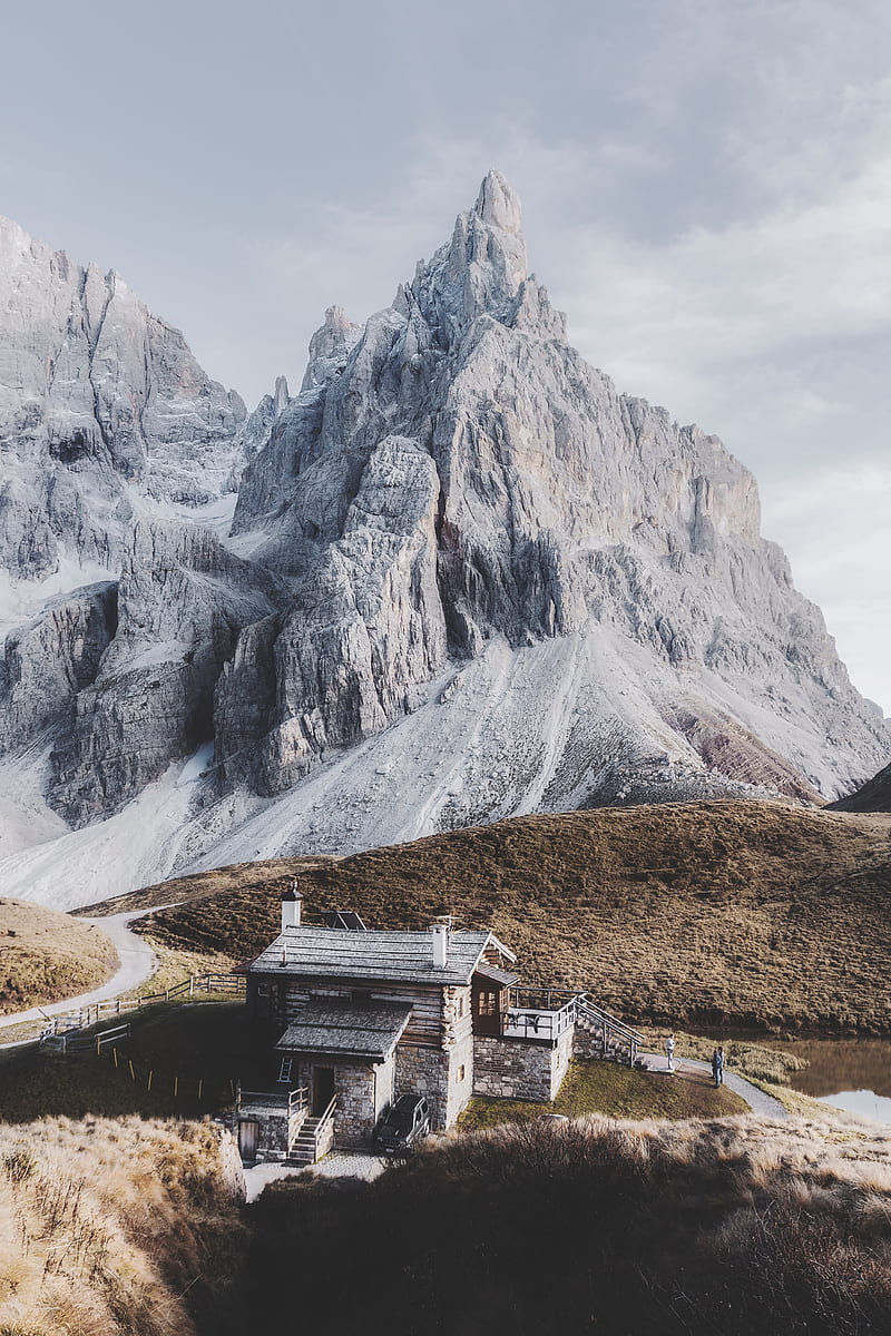 mountains, house, building, rocks, peak, HD phone wallpaper