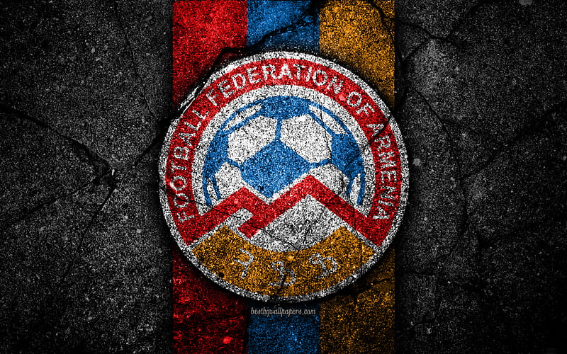 Armenian football team emblem, UEFA, Europe, football, asphalt texture, soccer, Armenia, European national football teams, Armenia national football team, HD wallpaper