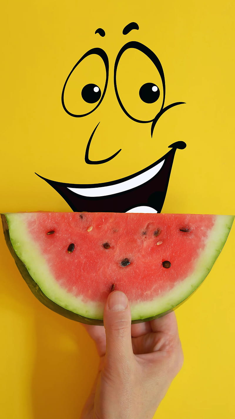 Hungry, watermelon, hand, yellow, cartoon, funny, fruit, HD phone wallpaper Hungry, watermelon, hand, yellow, cartoon, funny, fruit, HD phone wallpaper