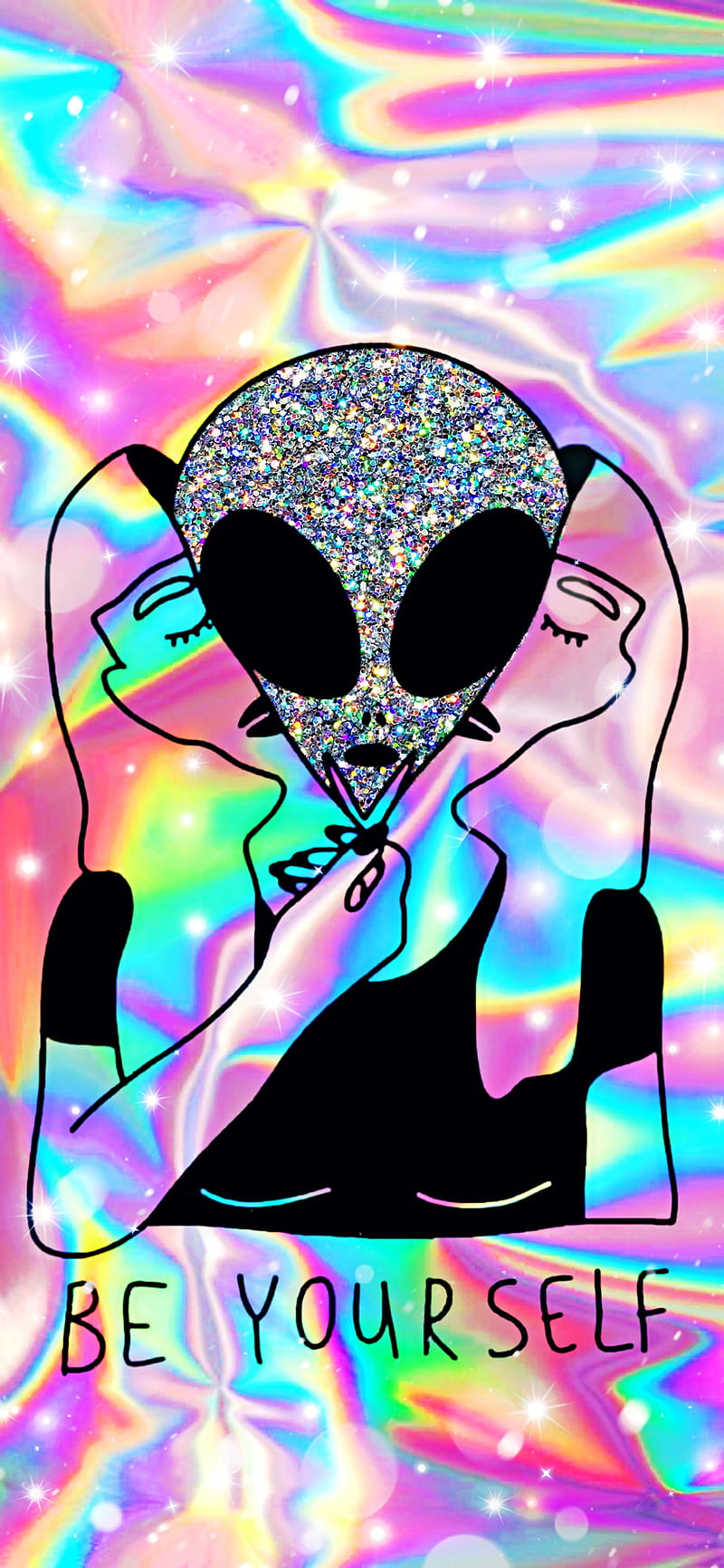 Be Yourself, alien, colorful, glitter, holographic, trippy, HD phone wallpaper
