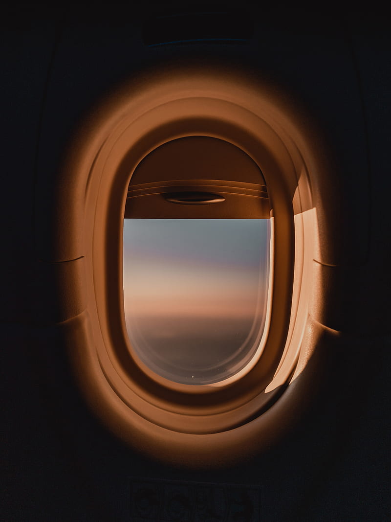 porthole, window, airplane, dark, view, HD phone wallpaper
