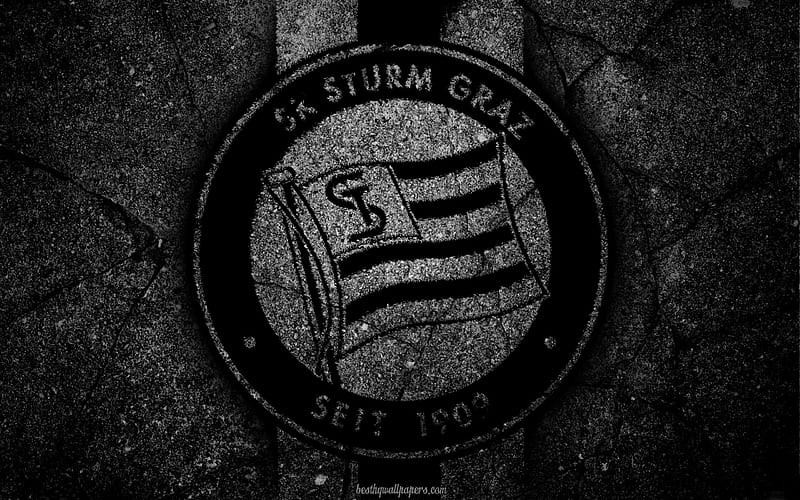 Sturm Graz, logo, art, Austrian Bundesliga, soccer, football club, FC Sturm Graz, asphalt texture, HD wallpaper
