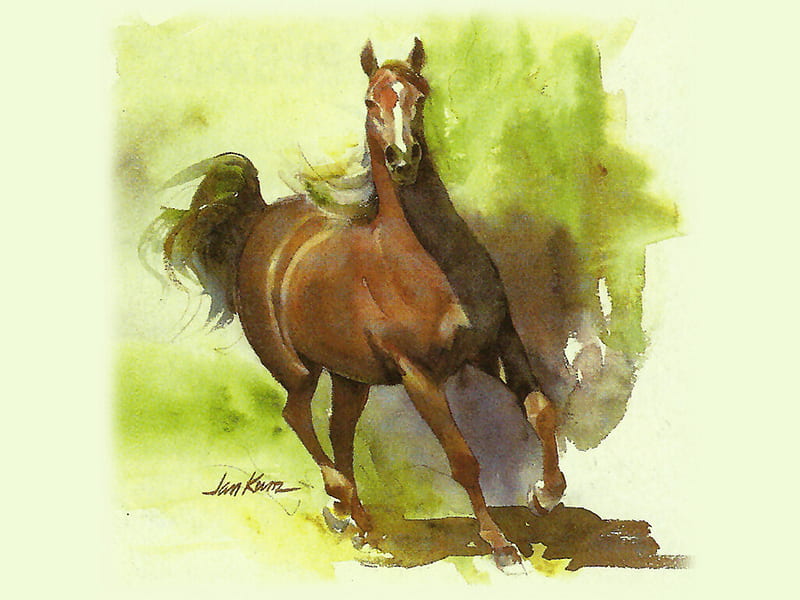 Chestnut Beauty - Horse 1 , jan kunz, art, equine, horse, artwork, kunz, sorrel, painting, chestnut, watercolor, HD wallpaper