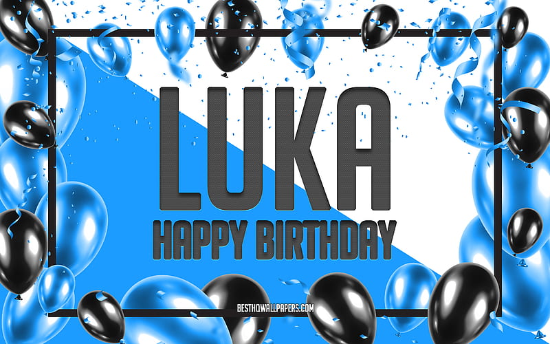Happy Birtay Luka, Birtay Balloons Background, Luka, with names, Luka Happy Birtay, Blue Balloons Birtay Background, greeting card, Luka Birtay, HD wallpaper