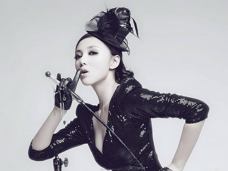 Tao Hui, celebrity, models, people, china, black and white, bonito, chinese, HD wallpaper