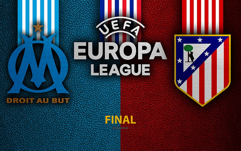 2018 UEFA Europa League Final leather texture, logo, FC Olympique Marseille, Atletico Madrid, football, final, Olympique de Marseille, Europa League, HD wallpaper