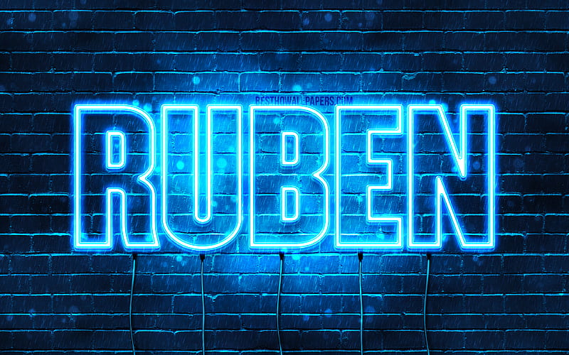 Ruben with names, horizontal text, Ruben name, blue neon lights, with Ruben name, HD wallpaper