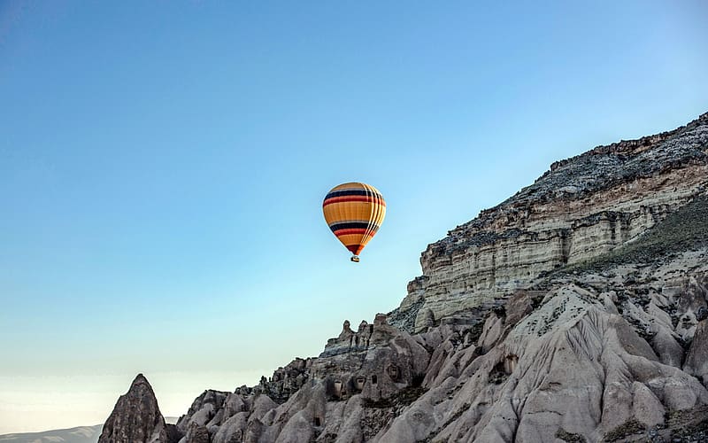 Hot Air Balloon Mountains Cappadocia Turkey, HD wallpaper