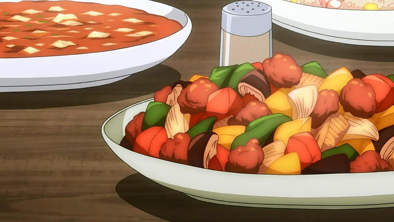 ♡ Food ♡, shaker, pretty, bonito, sweet, nice, yummy, anime, beauty, meat, delicious, lovely, food, anime food, soup, vegetable, plate, tasty, pepper, HD wallpaper