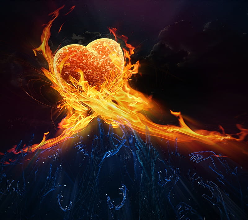 Wanted Heart, dark, fire, hands, love, HD wallpaper