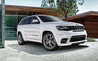 2021, Jeep Grand Cherokee SRT, front view, exterior, white SUV, tuning, new white Grand Cherokee, american cars, Jeep, HD wallpaper