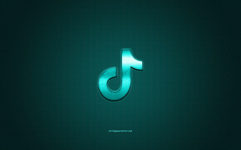 Tik Tok, social media, Tik Tok turquoise logo, turquoise carbon fiber background, Tik Tok logo, Tik Tok emblem, HD wallpaper