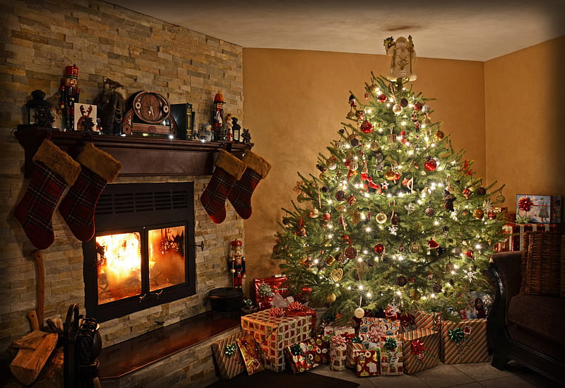 Fireplace, christmas tree, merry christmas, christmas, magic christmas ...