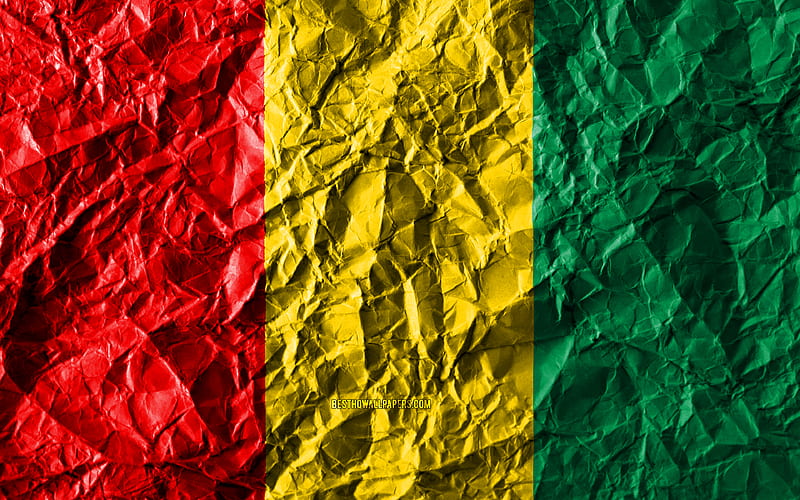 Guinean flag crumpled paper, African countries, creative, Flag of Guinea, national symbols, Africa, Guinea 3D flag, Guinea, HD wallpaper