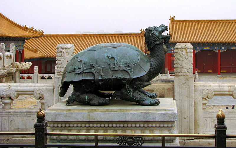 The Forbidden City, Beijing, China, Dragon, Beijing, China, Statue, Turtle, HD wallpaper