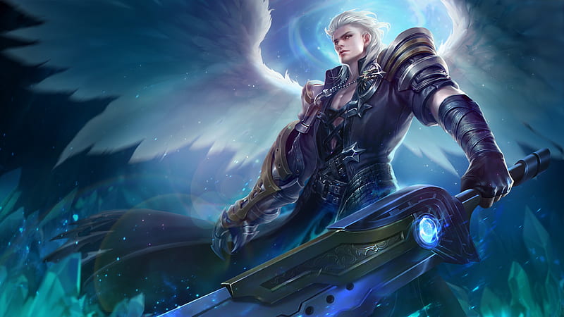 Alucard Child of the Fall, wings, alucard, warrior, fantasy, game, man, mobile legends, blue, angel, HD wallpaper