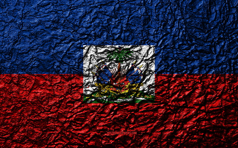 Flag of Haiti stone texture, waves texture, Haiti flag, national symbol, Haiti, North America, stone background, HD wallpaper