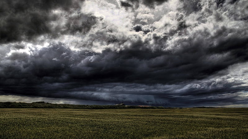 Storm Brewing, grass, gray, sky, clouds, storm, dark, day, nature, land, field, HD wallpaper