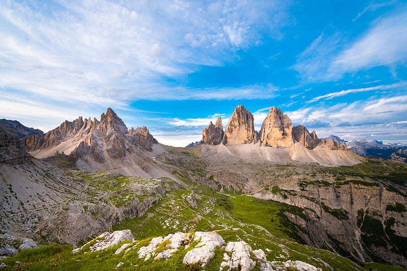 mountains, rocks, relief, grass, HD wallpaper