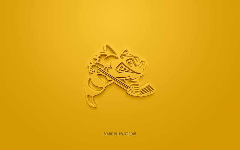 Sarnia Sting, creative 3D logo, yellow background, OHL, 3d emblem, Canadian Hockey Team, Ontario Hockey League, Ontario, Canada, 3d art, hockey, Sarnia Sting 3d logo, HD wallpaper