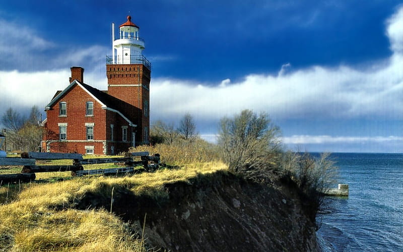 Big-Bay Lighthouse F2 Lake Superior, lake, lighthouse, graphy, water, wide screen, waterscape, scenery, HD wallpaper
