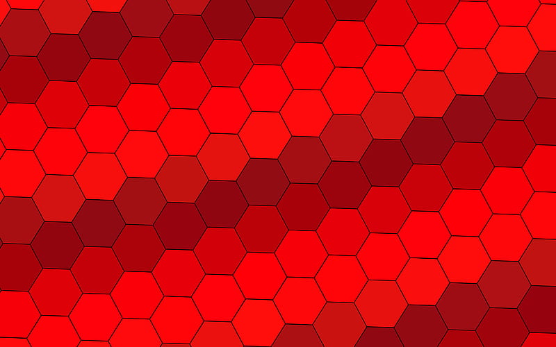 red hexagons background material design, grid, geometric shapes, red background, grid pattern, hexagons textures, HD wallpaper