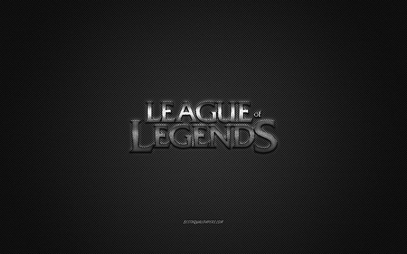 League of Legends, popular game, League of Legends silver logo, gray carbon fiber background, League of Legends logo, League of Legends emblem, HD wallpaper