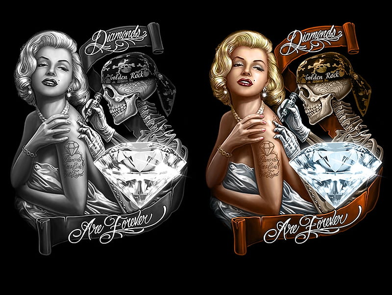Tattoo Flash of Marilyn Monroe Skulls People